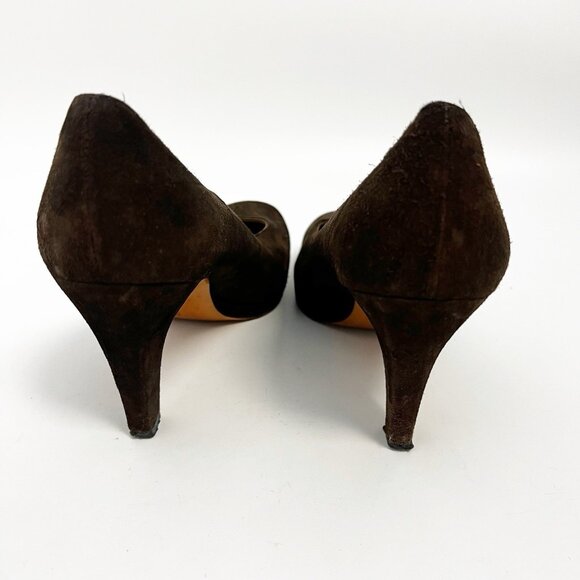 Salvatore Ferragamo Suede Leather Heels Pumps Brown Vintage Shoes Womens Sz 9 B - Picture 3 of 10